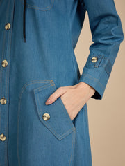 Front Open Modest Hoodie Denim Abaya Burqa for Women