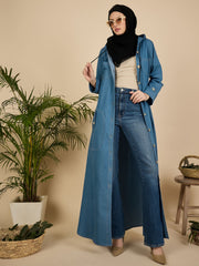Front Open Modest Hoodie Denim Abaya Burqa for Women