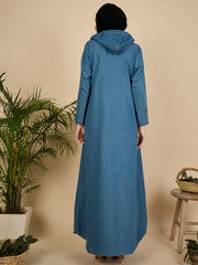 Front Open Modest Hoodie Denim Abaya Burqa for Women