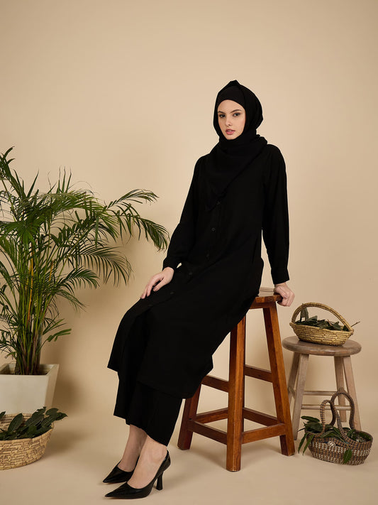 Front Open Black Co-Ord Set for Women