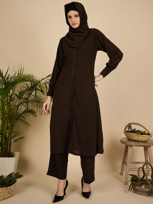 Front Open Brown Co-Ord Set for Women