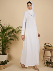 Embroidered White Front Open Modest Abaya with matching scarf