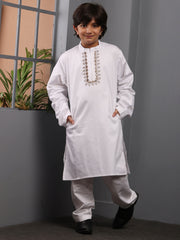 Embroidery White Kurta Pajama Set for Kids Boys