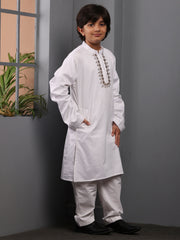 Embroidery White Kurta Pajama Set for Kids Boys