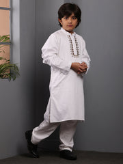 Embroidery White Kurta Pajama Set for Kids Boys