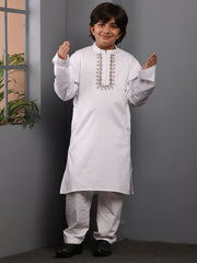 Embroidery White Kurta Pajama Set for Kids Boys