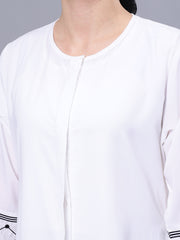 Front Open White Kefiyyeh Embroidery Abaya with Black Hijab