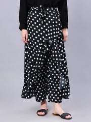 Women Polka Printed Skirt With Attached Trouser