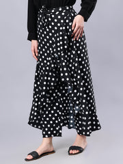 Women Polka Printed Skirt With Attached Trouser