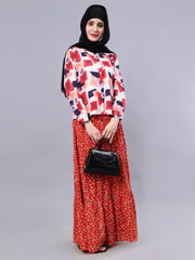 Red Printed Maxi Skirt for Women