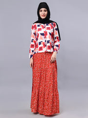 Red Printed Maxi Skirt for Women