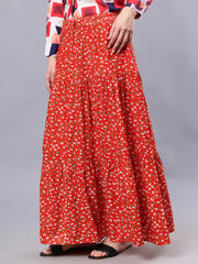 Red Printed Maxi Skirt for Women