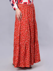 Red Printed Maxi Skirt for Women