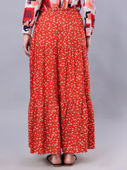 Red Printed Maxi Skirt for Women