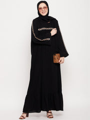 Embroidery Abaya For Women with Black Georgette Hijab