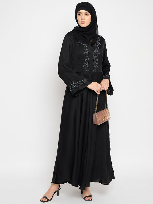 Handwork Black Abaya with Black Georgette Hijab