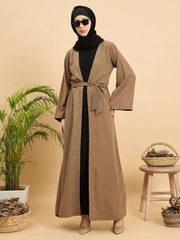 Women 2 Piece Set Front Open Shrug Abaya with Black Georgette Hijab