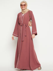 2 Piece Set Front Open Lace Shrug Abaya with Black Georgette Hijab