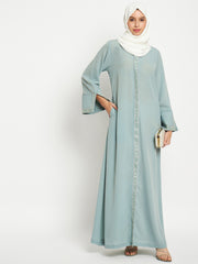 Embroidery Front Open Abaya Burqa with Black Georgette Scarf