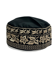 Men's Black Cotton Embroidered Prayer Kufi Cap
