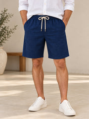 Navy Blue Natural Linen Shorts for Men