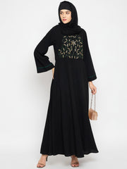 Handwork Detailing Black Abaya with Black Hijab