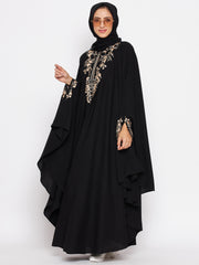 Chikan Hand Embroidered Irani Kaftan Abaya with Black Georgette Hijab