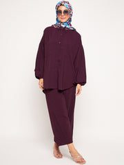 Purple Solid Loose Fit Co-ord Set/Matching Set
