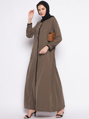 Oat Color Abaya for women with Black Georgette Scarf