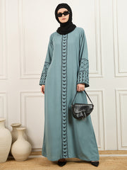 Green Kefiyyeh Embroidery Abaya/Burqa With Black Hijab