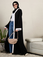 Front Open Embroidered Black Abaya for women with Scarf