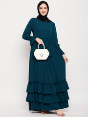 Women Frilled Abaya Burqa With Belt and Black Hijab