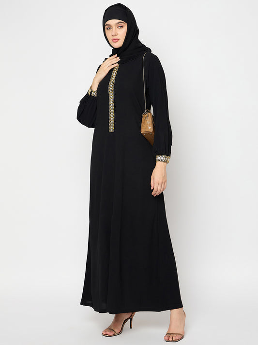 Black Handwork Abaya with Black Georgette Scarf