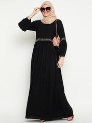 Embroidery Black Abaya for Women with Black Georgette Hijab