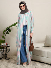 Front Open Printed Abaya for Women with Black Scarf