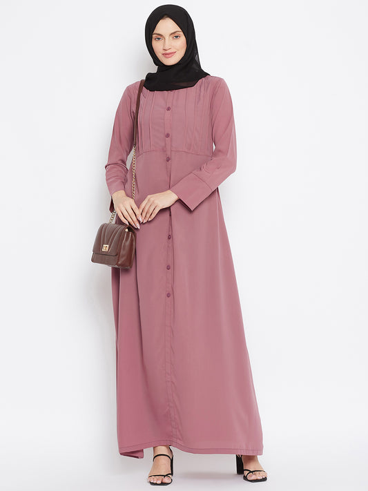 Puce Pink Abaya Dress with Black Georgette Hijab