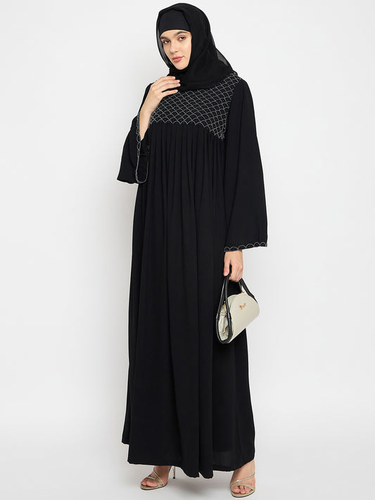 Handwork Detailing Black Abaya with Black Hijab for Women