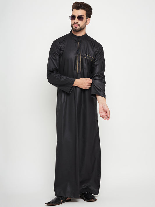 Black Arab Thobe / Jubba for Men with Piping Design
