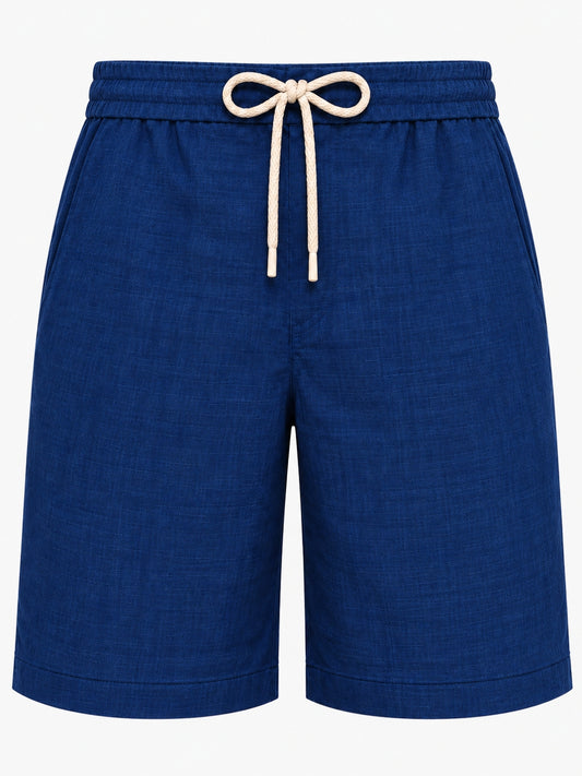 Navy Blue Natural Linen Shorts for Men