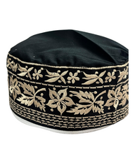 Men's Black Cotton Embroidered Prayer Kufi Cap