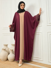 2 Piece Handwork Shrug Abaya with Black Georgette Hijab