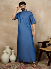Blue Half Sleeve Denim Arabic Thobe/Jubba For Men