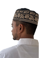 Men's Black Cotton Embroidered Prayer Kufi Cap