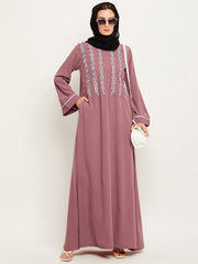 Women Embroidery Design Abaya with Black Georgette Hijab