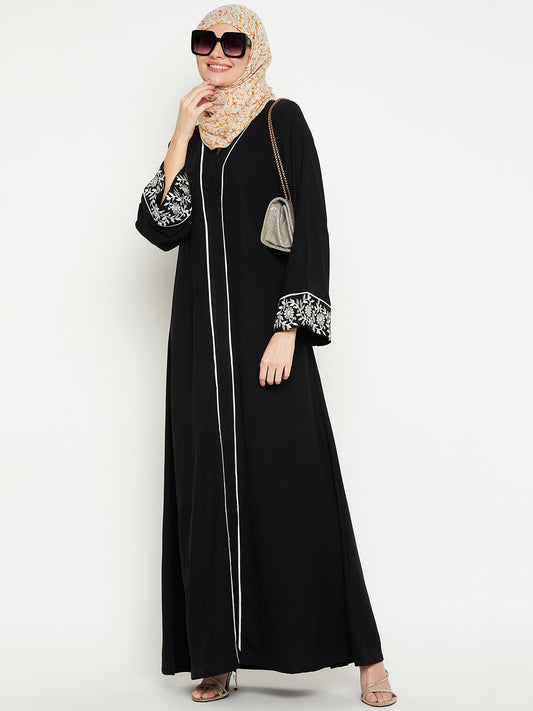 Embroidery Design Abaya with Black Georgette Hijab