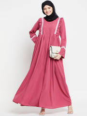 Women Lace Abaya/Burqa with Black Georgette Scarf