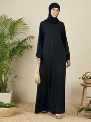 Black Jersey Abaya for Women with Black Georgette Hijab