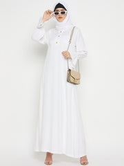 Umrah/Hajj Rayon White Abaya with Black Georgette Scarf