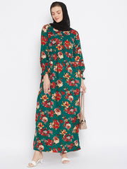 Printed Crepe Abaya Dress with Black Georgette Hijab