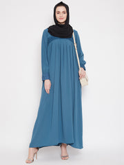 Sky Blue Lace work Designed Abaya for Women with Black Georgette Scarf